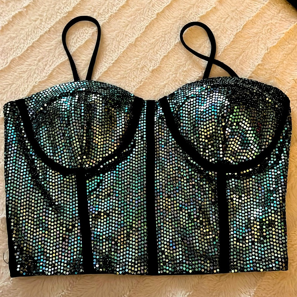 Crop top sequins green mermaid color